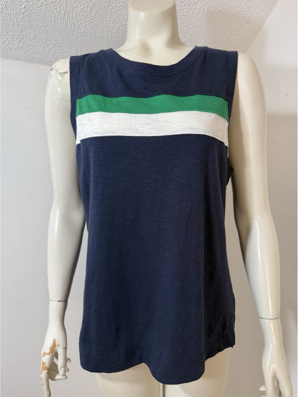 Evereve New Womens Medium Porter Striped Tank Sleeveless Top Navy Green white